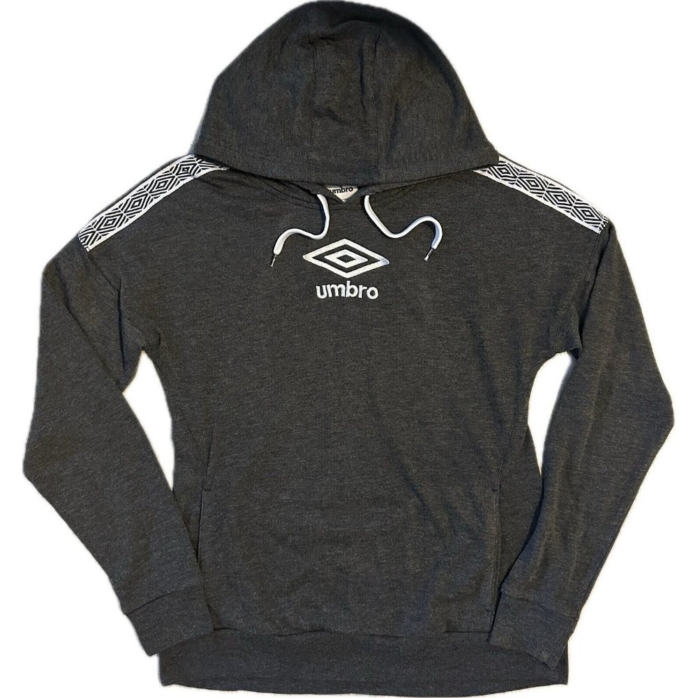 Umbro Womens Gray Hoodie Sz M Diamonds Shoulder Drawstring Lightweight Pullover